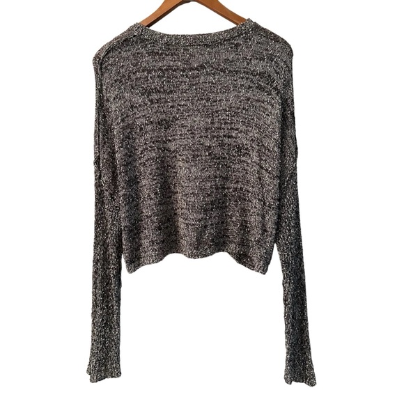 Staring at Stars Woman’s Black & White Nubby Knit Crop Long Sleeve Sweater M - Picture 2 of 8